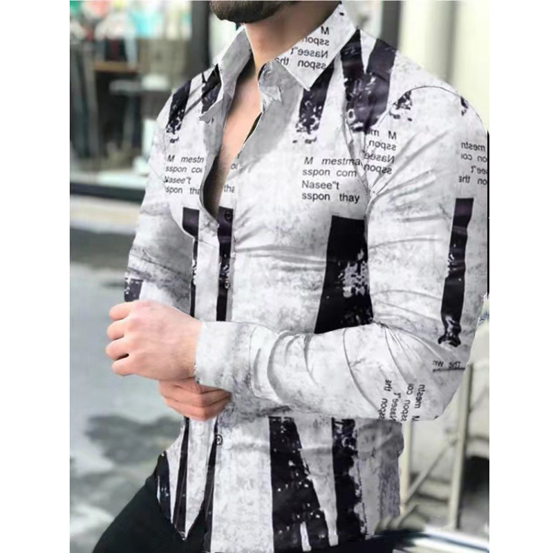 Men's Slim Shirt Autumn Casual Turn-down Collar Streetwear Fashion Together Printed Long Sleeve Oversize For Men Tops 220322