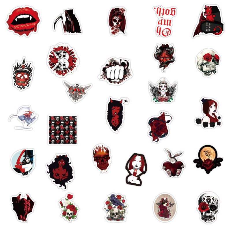 50Pcs/Lot Western Style Classical Cool Dark Red Gothic Punk Stickers Graffiti Sticker Notebook Skateboard Car Kids Gift Toy Collection Waterproof Deca