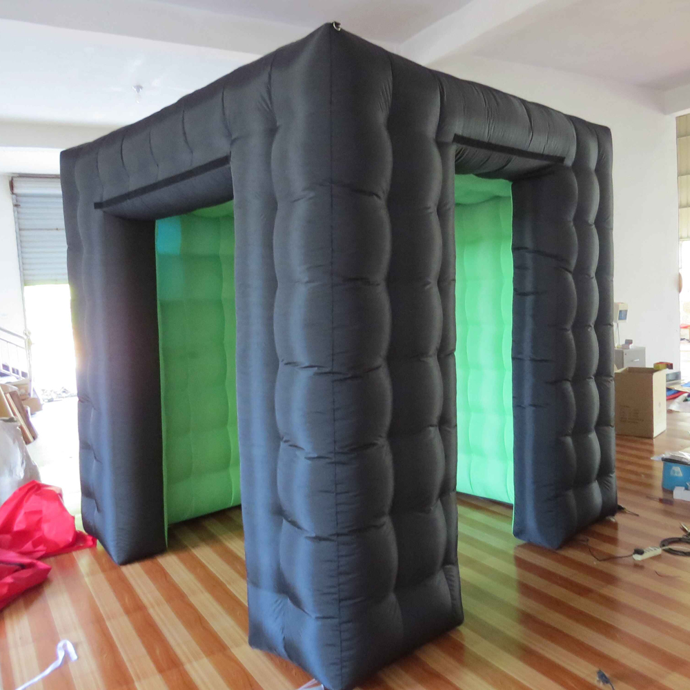 Attractive black led inflatable photo booth with double doors,portable photobooth enclosure,white cube tent for sale 2.4x2.4m