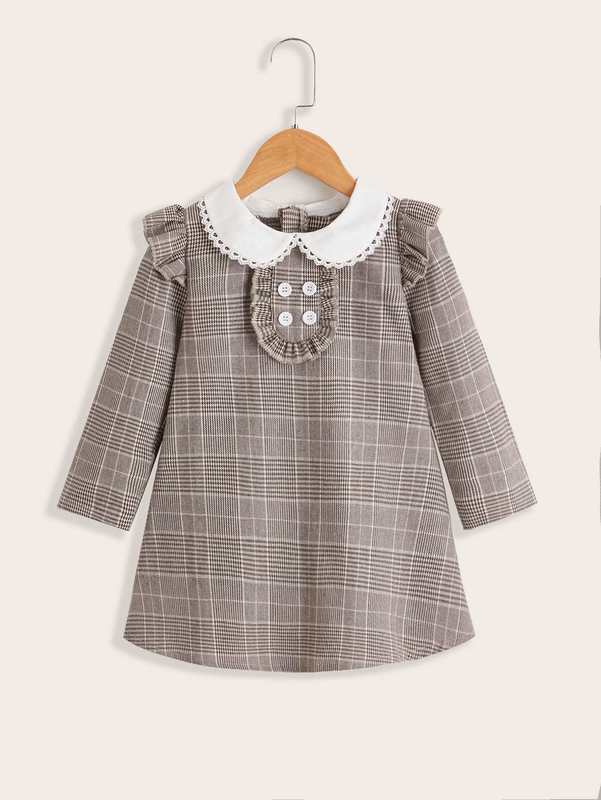 Little girl Prince of Wales Plaid doll neck dress SHE
