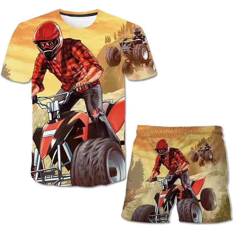 Summer 3D Grand Theft Aut Print T Shirt suit kids 2pcs Kids Cartoon Clothes Casual Comfortable gta print 220714
