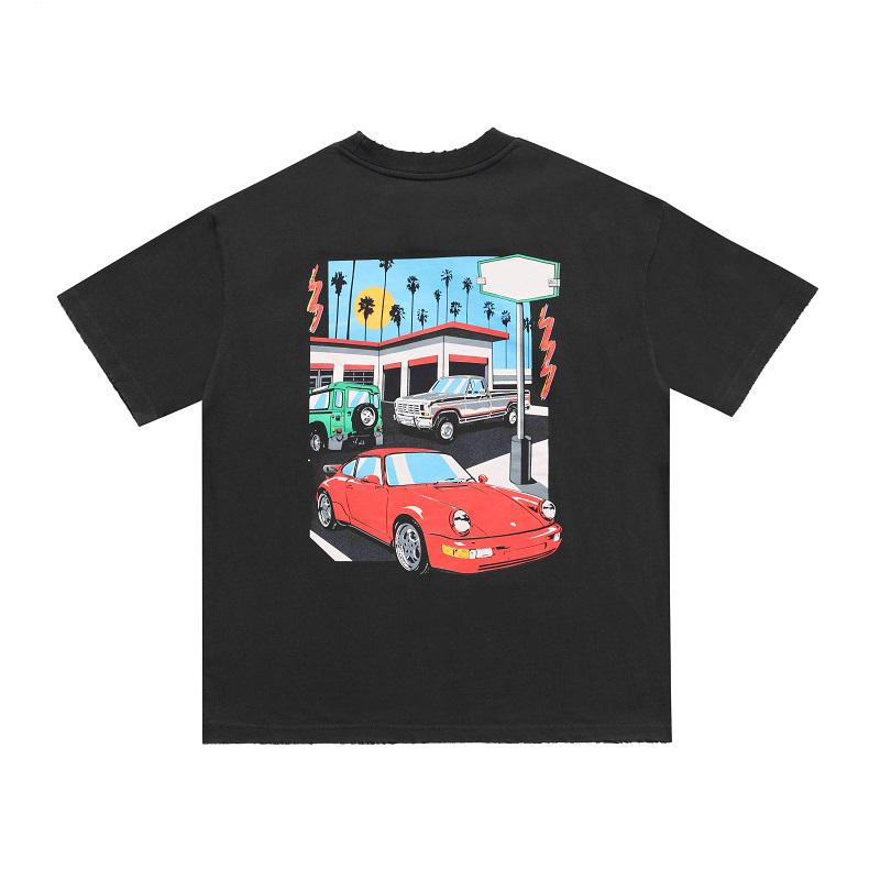 Unisex Drive Thru Car Tee t shirt distressed Vintage Skateboard Men Women High Street Casual Plus Size Tshirt Apricot New Colors