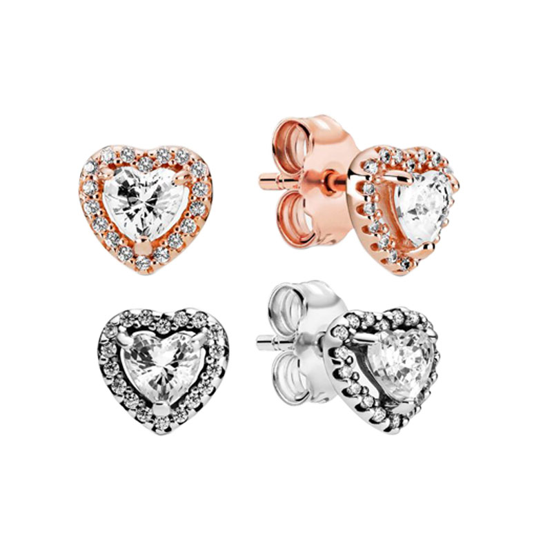 Elevated Heart Stud Earrings with Retail Box Real 925 Sterling Silver Wedding Earring Girlfriend Gift Jewelry High Quality Diamond earrings Factory wholesale