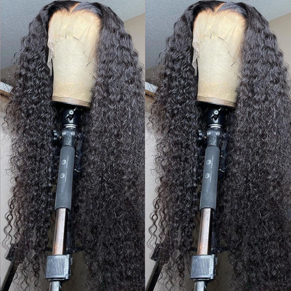 Free shipping 30 inch Long 13x4 Deep Wave Front Wigs Loose Water Curly Synthetic Lace Frontal Closure Hair Wig For Women 250 Density