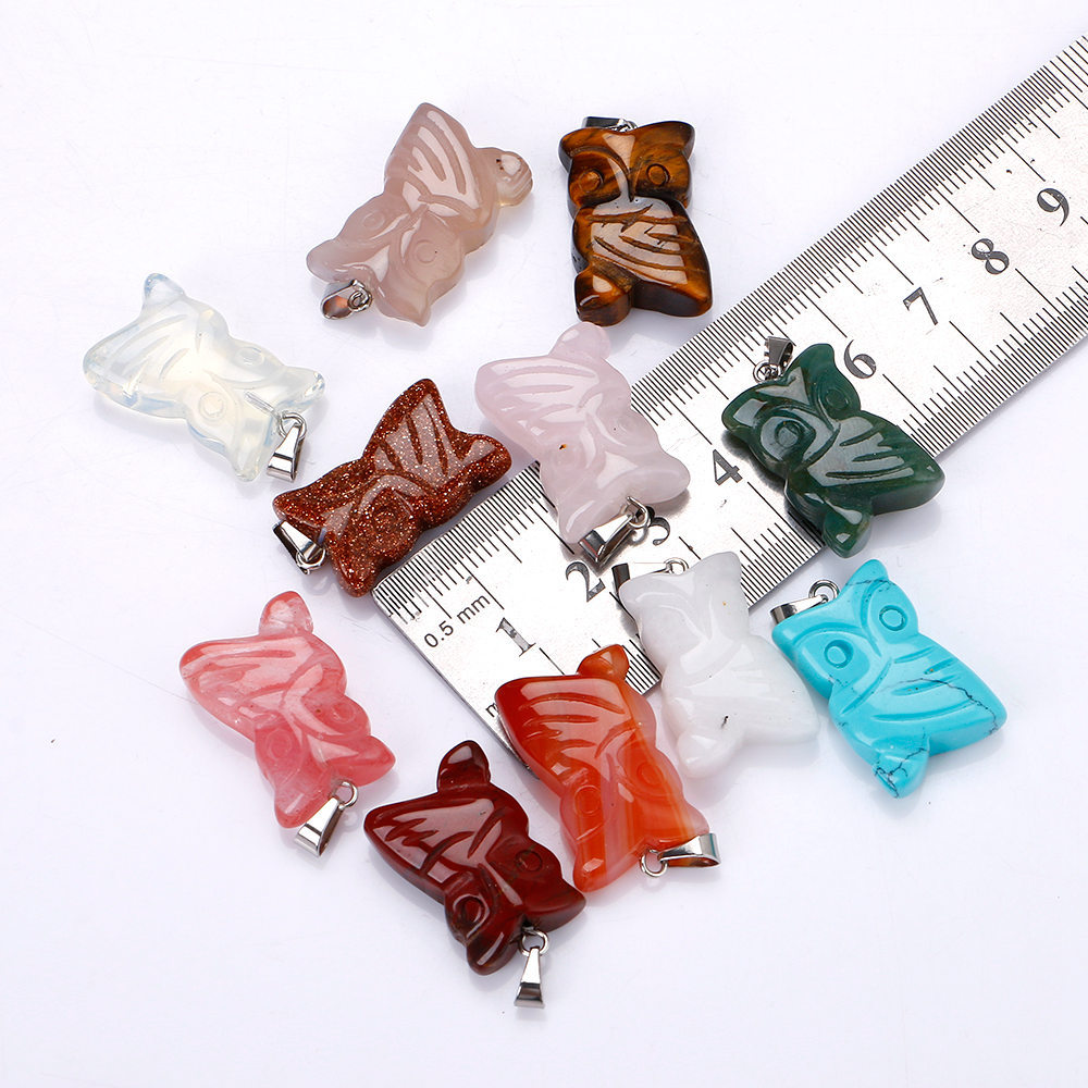 Natural stone Chakra Reiki Healing Quartz Crystal Carve Owl Pendant Necklace for women men jewelr