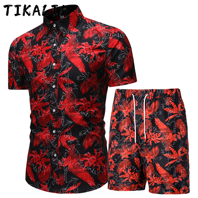 Summer Set Men Shorts Floral Print Hawaiian Shirt and Beach Wear Holiday Clothes Vocation Outfit Male Two Piece 220615