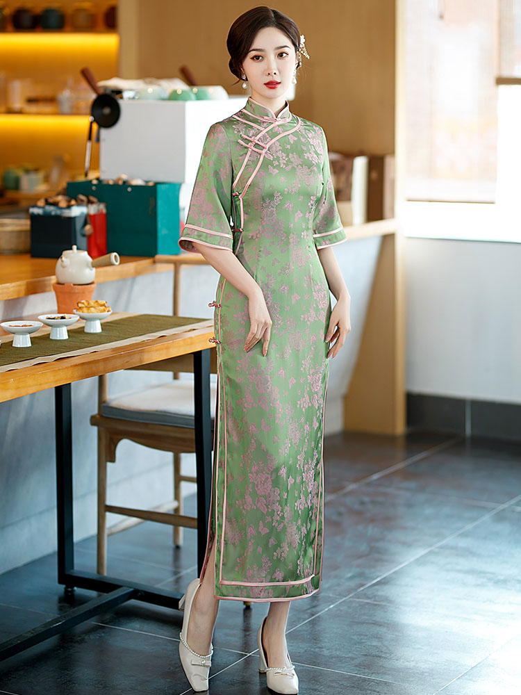 Traditional ethnic clothing Women cheongsam Robe elegant Asian Costume Half sleeve Dress classical oriental Vestidos