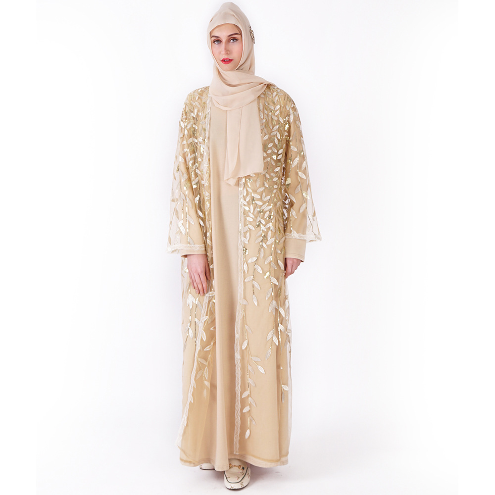 Islamic Muslim Burgundy Champagne Evening Dress 2022 Leaf Pattern Sequined Arabic Dubai Prom Dresses Elegant Women Vestidos Robe De Soiree Mariage Mor