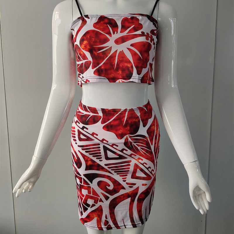 Stylish Haiti Flag Set Women's Short Dress and Top Sexy Halter Top Bodycon Skirt Suit For Club Casual Summer Women Clothing Set 220705