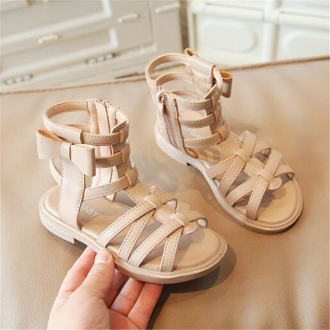 Summer Children Girls Sandals Bow Side Zipper Rome Shoes High Gladiator Sandal kids princess Cool Boots Size 22-35