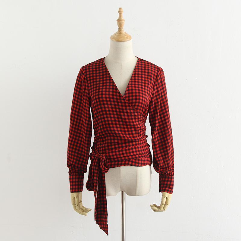 Women' Blouses & Shirts Long Sleeve V-neck Red Black Plaid Shirt Fashion Casual Blouse For Women, Pic
Women' Blouses & Shirts Long Sleeve V-neck Red Black Plaid Shirt Fashion Casual Blouse For Women, Pic