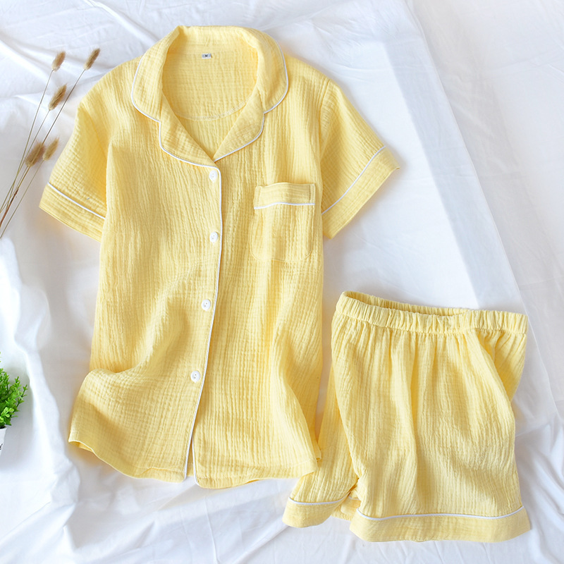 Japanese-style summer ladies cotton double-layer crepe gauze short-sleeved shorts pajamas suit large size home service women 220329