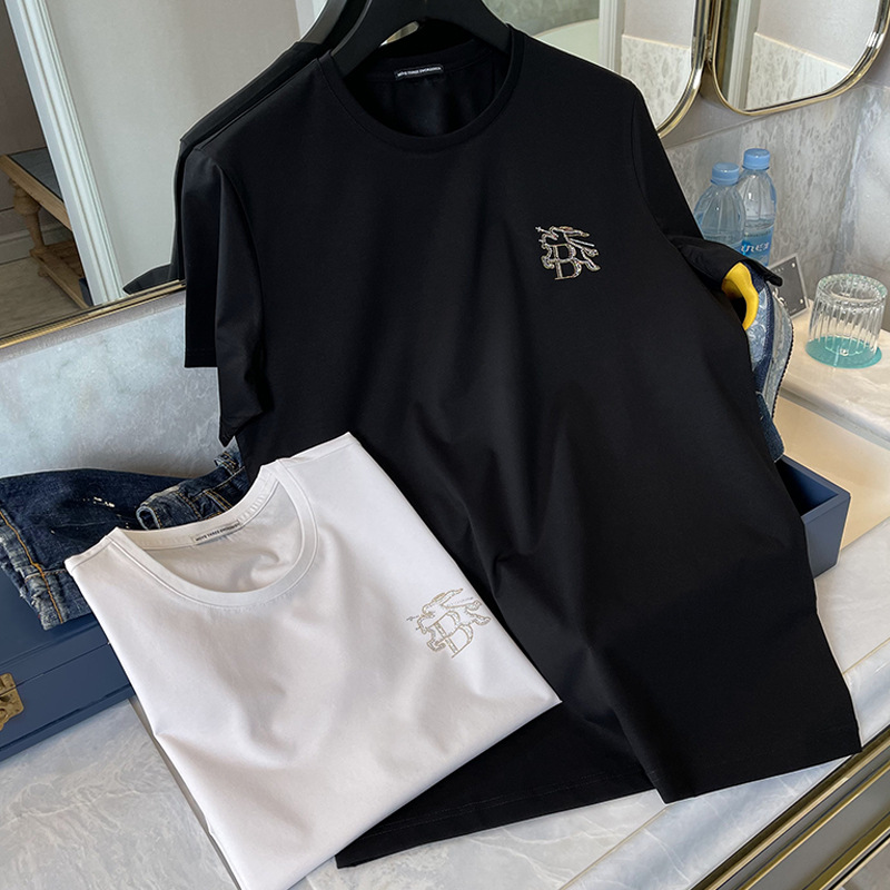 2022 Summer New Men's T-Shirts Hot Diamond Design Letter Brand B Logo Embroidery Short Sleeve Casual Round Neck Slim Tees Mercerized Cotton