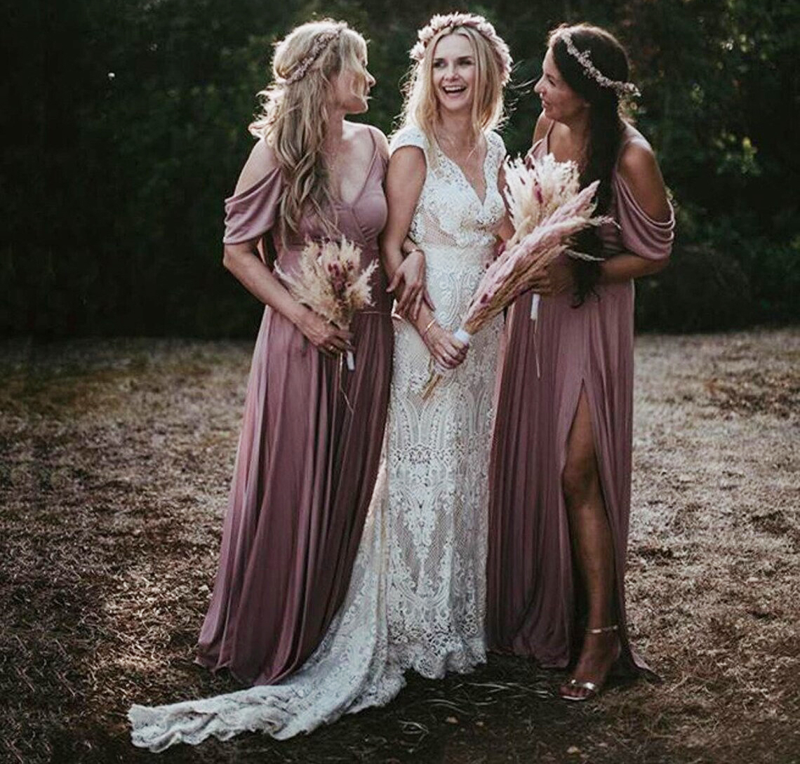 Sexy Crochet Lace Mermaid Boho Wedding Dress V Neck Backless Countryside Hippies Bohemian Wedding Dresses 2022 Plus Size Women Bride Party Gowns Robe 