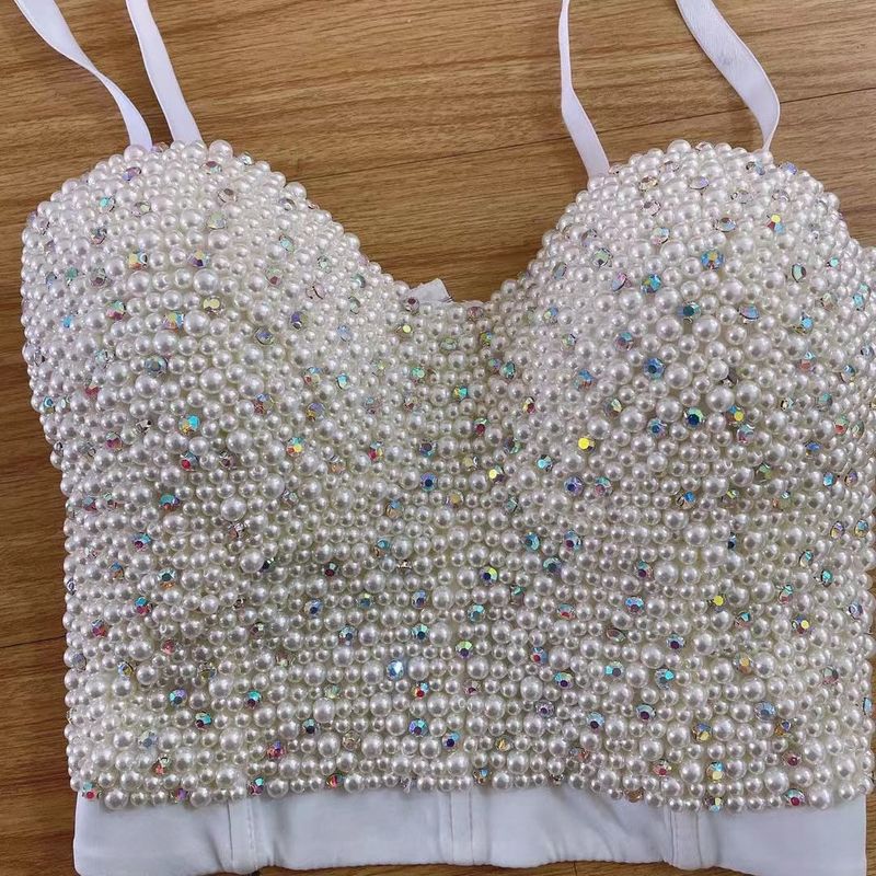 High-Quality Hand-Made Pearls Jewel Diamond Bralet Women's Bustier Bra Cropped Top Vest Plus Size w1165 220316