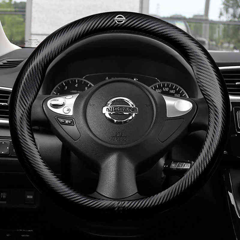 Suitable For Nissan Pathfinder Maxima Kicks Altima Sentra Rogue Juke Versa Embossing Carbon Fiber Steering Wheel Cover Antislip J220808