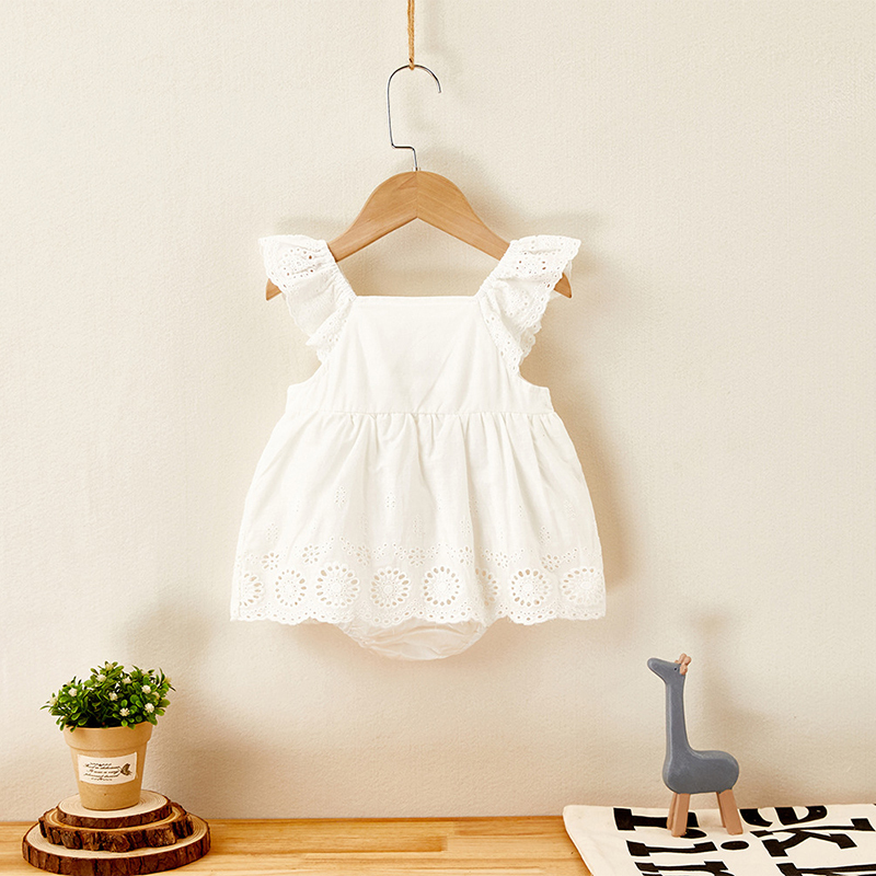 Baby Girls Clothes Flying Sleeve Lace Dress Bodysuits Korean Style Toddler Summer Outfit 220426