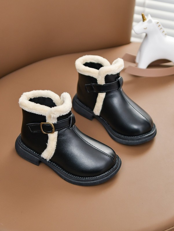 Boys Fluffy Trim Buckle Boots SHE