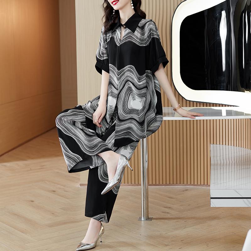 Women's Two Piece Pants Elegant Asymmetrical Print Short Sleeve Black Shirt Blouse Top And Long Wide-leg Pant Women Casual Loose 2 Set For, Pic
Women's Two Piece Pants Elegant Asymmetrical Print Short Sleeve Black Shirt Blouse Top And Long Wide-leg Pant Women Casual Loose 2 Set For, Pic