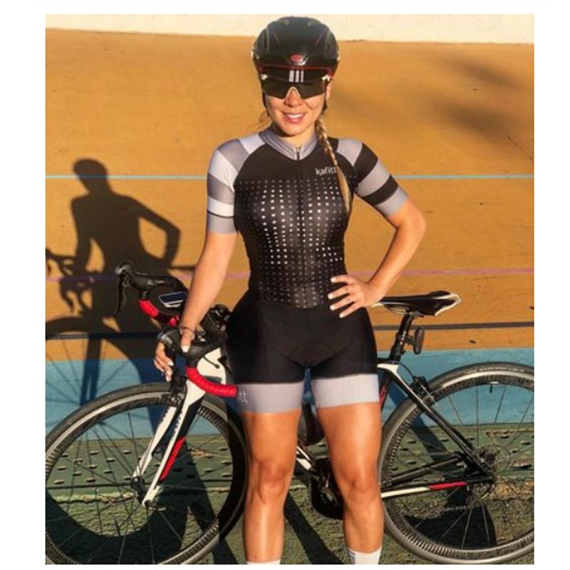 

Racing Sets KafiWomen's Cycling Clothes Skinsuit Triathlon Jersey Bicycle Jumpsuit Kits Macaquinho Ciclismo Feminino Gel Pink Pad, Women skinsuit1134