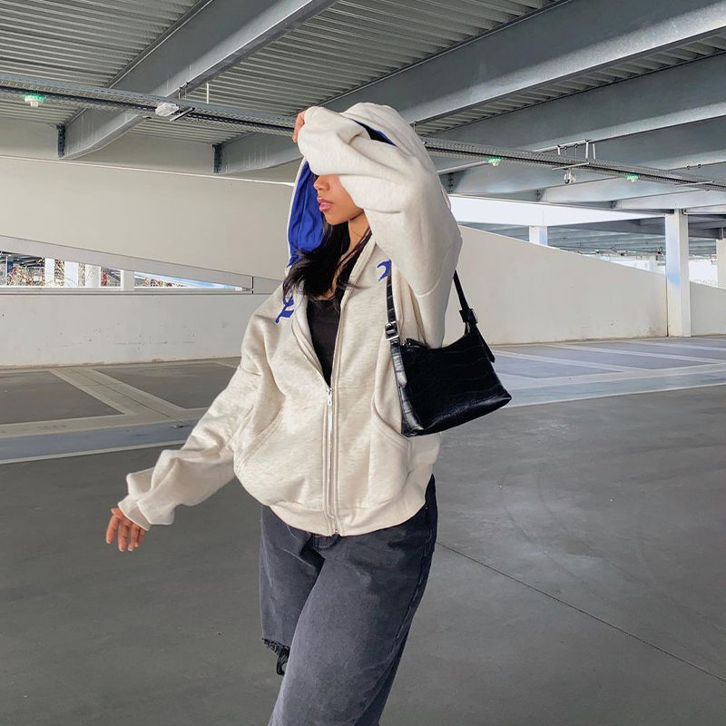 Streetwear Y2k Tops Letter Print Grunge Goth Oversized Zip-Up Hoodies Streetwear Harajuku Hip-hop Kawaii Women Sweatshirts 220817