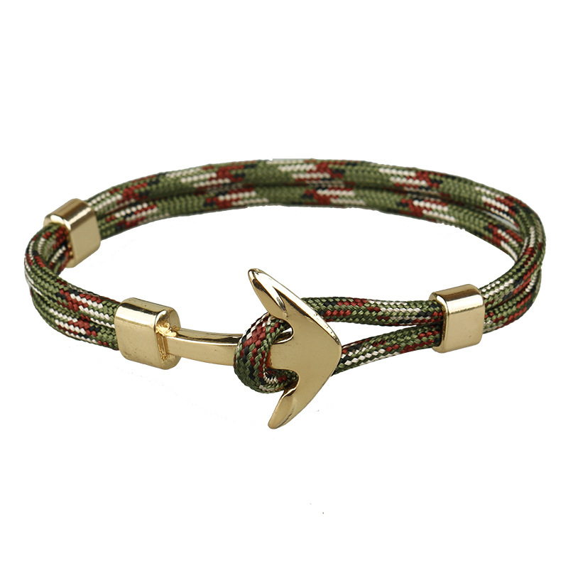 Classic Design Handmade Gold Anchor Charm Multicolor Paracord Bracelet Popular Jewlery for Men Wmen Gift