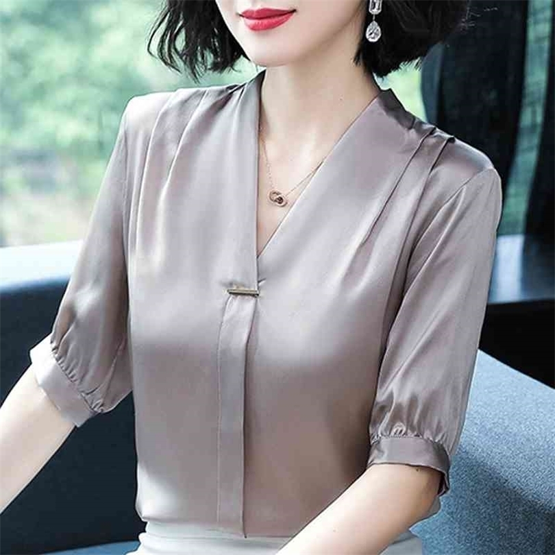 Blouses Woman Summer Blouse Tops Women Short Sleeve Blouse Women Solid Vneck Chiffon Blouse Shirt Women Clothes Blusas D25 210602, White
Blouses Woman Summer Blouse Tops Women Short Sleeve Blouse Women Solid Vneck Chiffon Blouse Shirt Women Clothes Blusas D25 210602, White