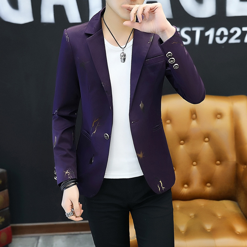 HOO Youth Slim blazer Men Fashion Casual Spring Print suit jacket 220409