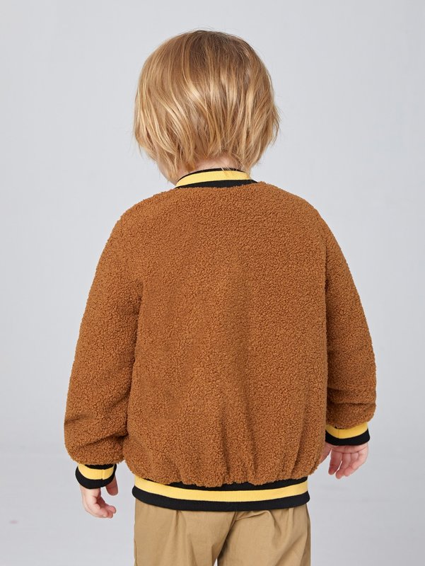 Toddler Boys Patch Detail Zip Up Striped Trim Teddy Bomber Jacket SHE