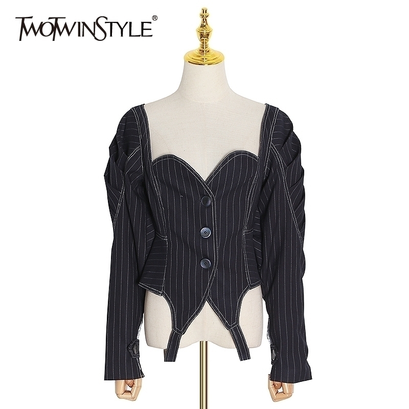 TWOTWINSTYLE Casual Striped Coats Women Square Collar Puff Long Sleeve Tunic Short Jacket Female Fashion Spring Clothes 201029, Navy
TWOTWINSTYLE Casual Striped Coats Women Square Collar Puff Long Sleeve Tunic Short Jacket Female Fashion Spring Clothes 201029, Navy