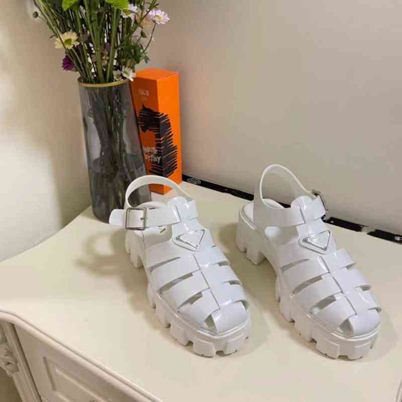 soled hollowed out woven Baotou sandals women's 2022 new triangular Roman shoes with increased thick soles