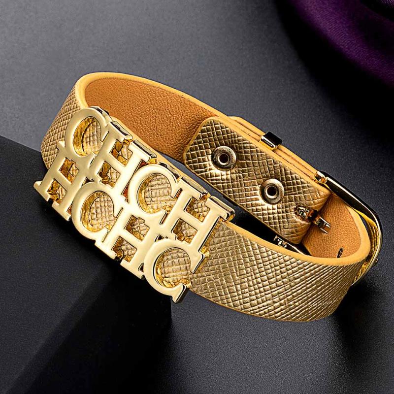 Beaded Strands Zlxgirl Arrival Punk Style Belt Clasps Design 316L Steel CH Letter PU Leather Charms Bracelet&Bangle For Women Party Jewe
