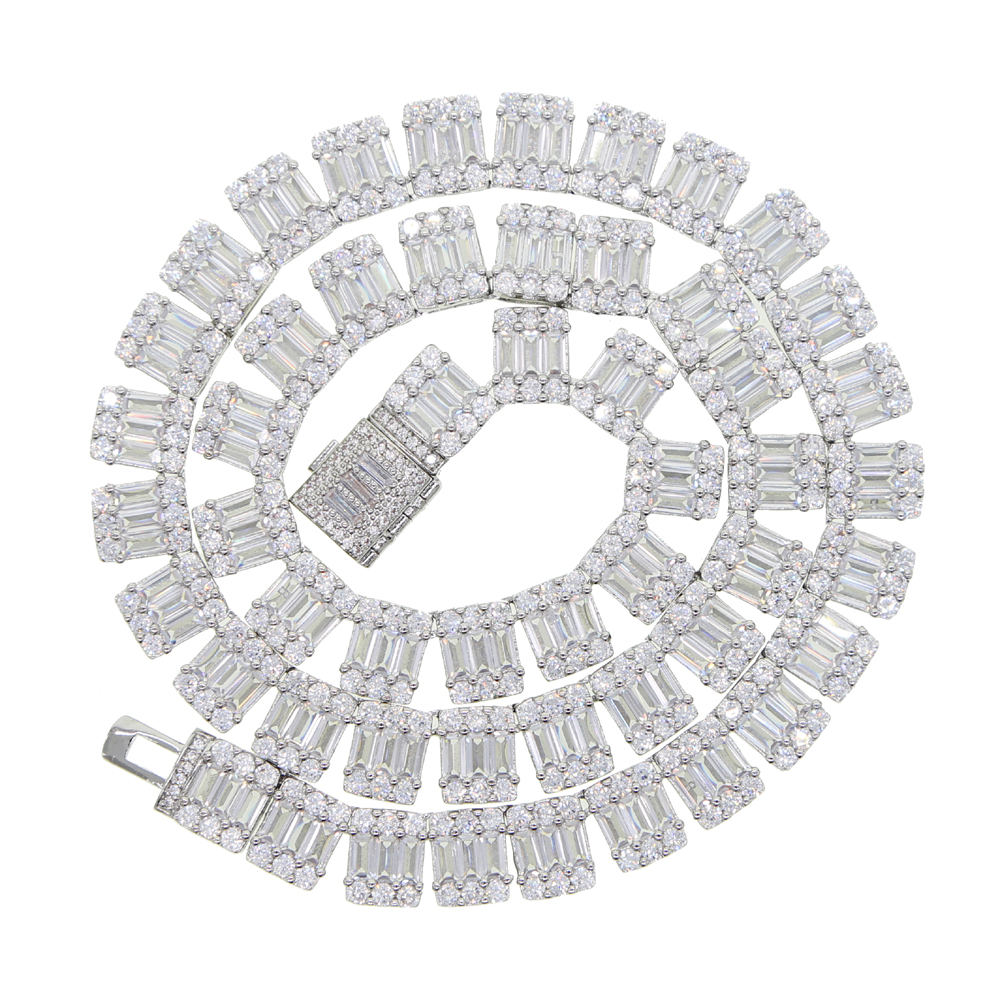 Iced out bling stone cluster tennis hip hop necklace link chain 5A baguette Crystal cubic zirconia hiphop Rock cool women choker Necklaces