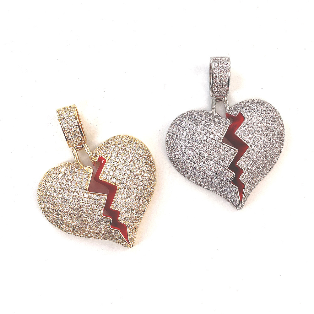 Heart Full Cubic Zirconia Pendant Necklaces Twisted Chain Rapper Mens Hip Hop Jewelry Necklace Gold Silver Miami Hiphop ALIN0008