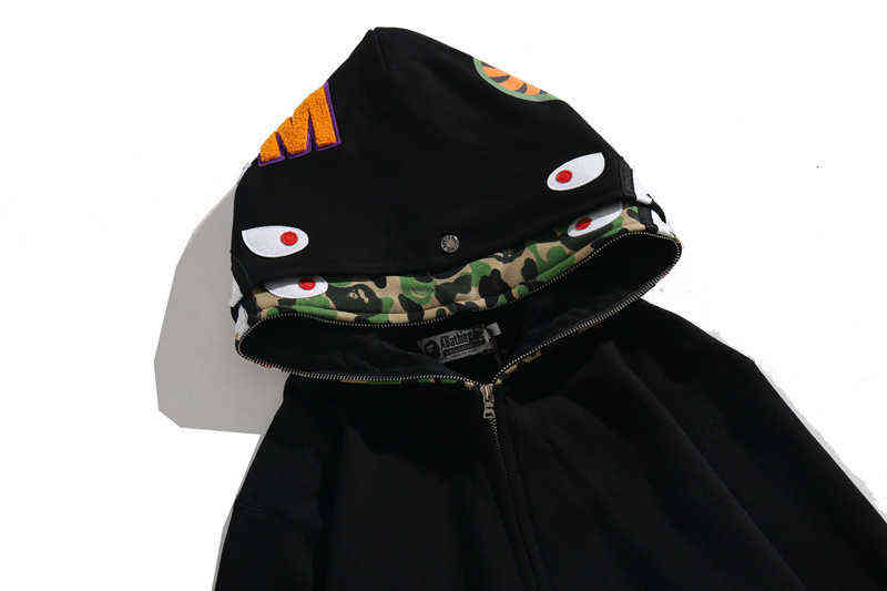 Brand Chao Shark Head Double Hat Camouflage Cardigan Men's and Women's Uniform High Quality Hoodie Coat