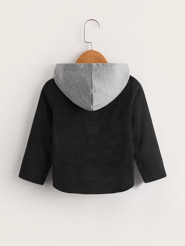 Toddler Boys Pocket Patched Hooded Corduroy Coat SHE