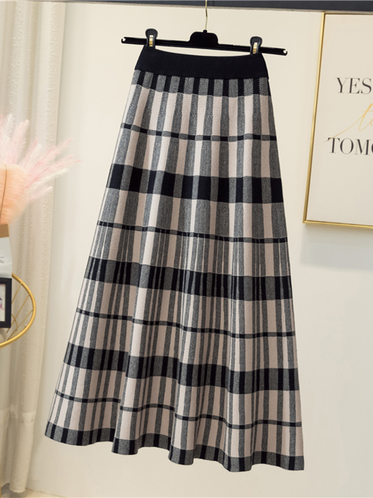 Women Knitted Skirt Female Autumn Winter High Waist Umbrella Ladies Casual Vintage Thick Warm Elegant Mid-length 220317