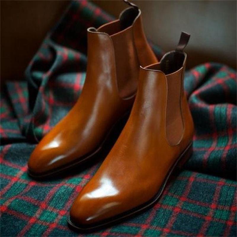 Men Classic Chelsea Boots Solid Color PU Square Toe Low Heel Simple Casual Street Shoe