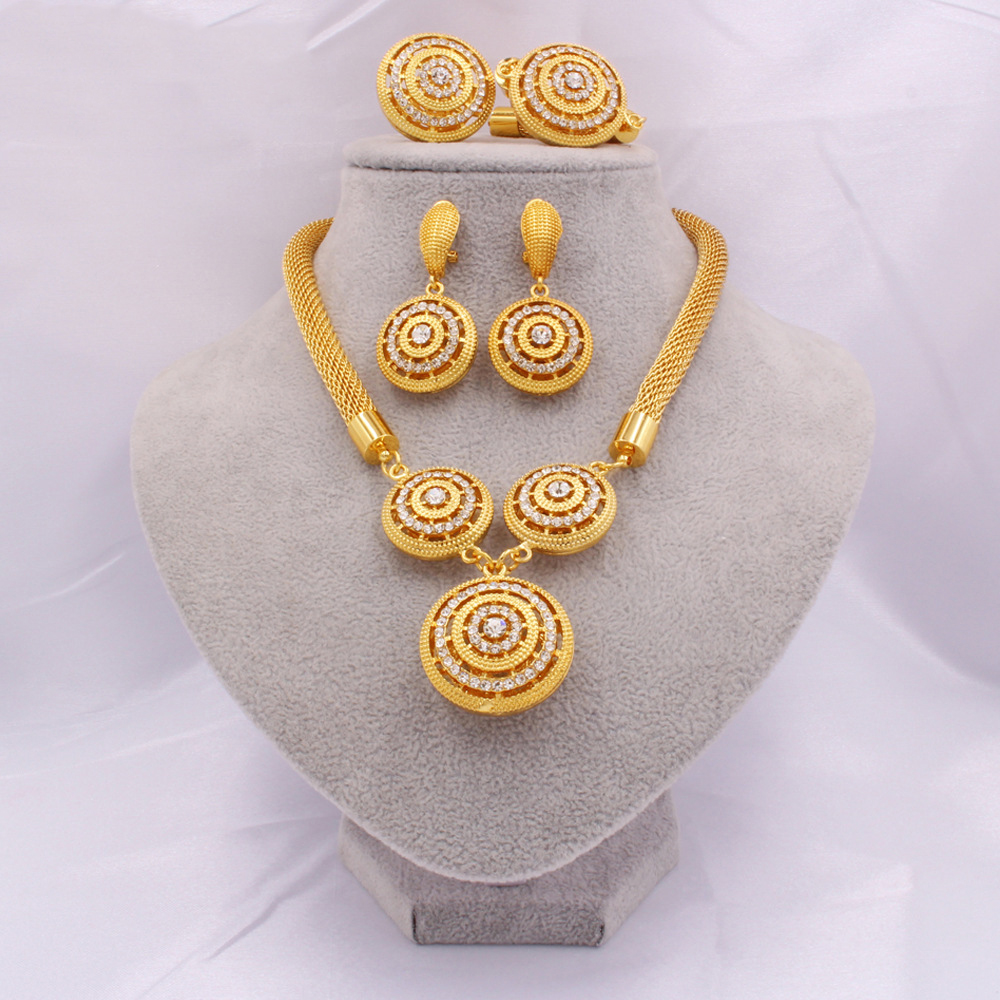 Round Circle Jewelry Set Pendant Necklace+Bracelet+Earrings+Ring 18k Ethiopian Arabia Indian Dubai African Wedding Party Gift
Round Circle Jewelry Set Pendant Necklace+Bracelet+Earrings+Ring 18k Ethiopian Arabia Indian Dubai African Wedding Party Gift