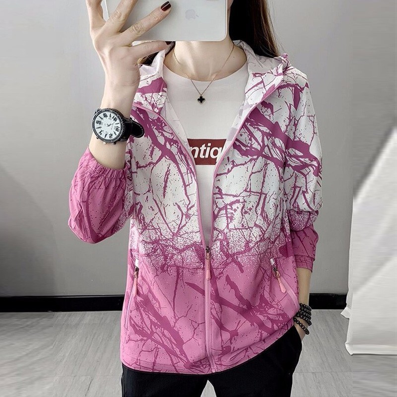 Lusumily Summer Windbreaker Women Thin Casual Jacket Female Fashion Thin Hooded Plus Size 7xl Coat Girl Beachwear Sportwear Tops 220803