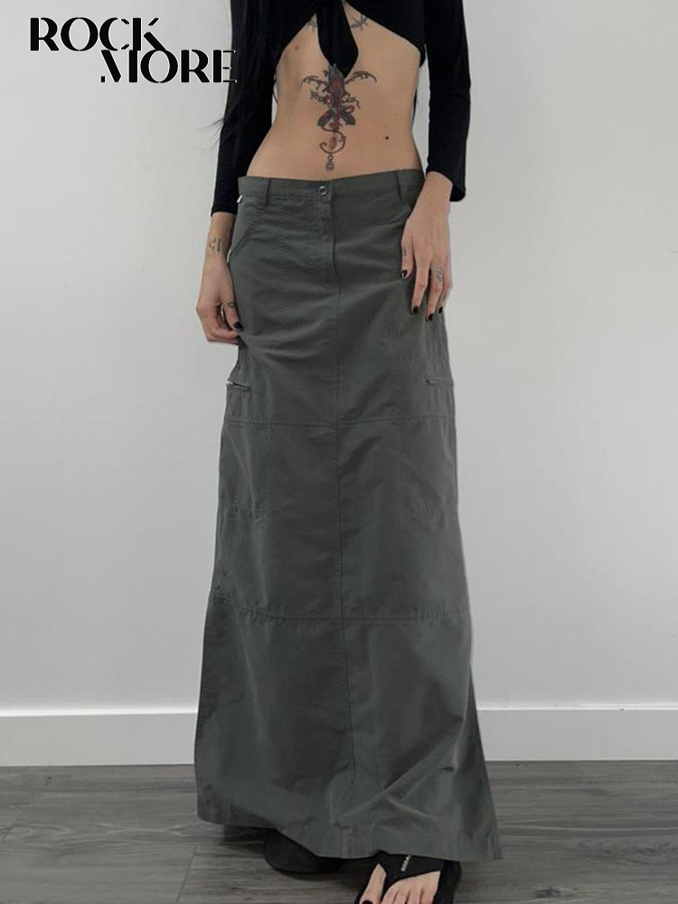 Rockmore Harajuku Slit Cargo Long Skirts Y2K Low Waist Maxi Skirt WomenS AnkleLength Skirt 2000s Retro Fairycore Grunge Outfit 220701
