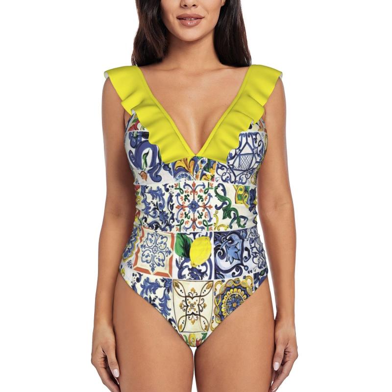 Women' Swimwear Abstract Majolica One-Piece Swimsuit Women Ruffle Bathing Suits Girl Beach Majolique Italie Tiles SiciliaWomen, Classic
Women' Swimwear Abstract Majolica One-Piece Swimsuit Women Ruffle Bathing Suits Girl Beach Majolique Italie Tiles SiciliaWomen, Classic