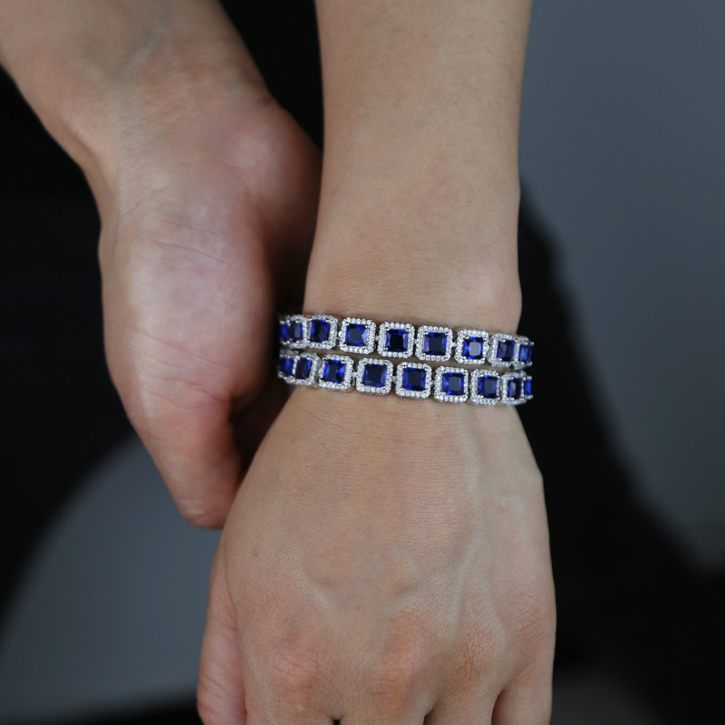 5mm sqaure sapphire cubic zircon paved tennis chain bracelet with silver plated hip hop jewely for women men boy punk new styles wholesale