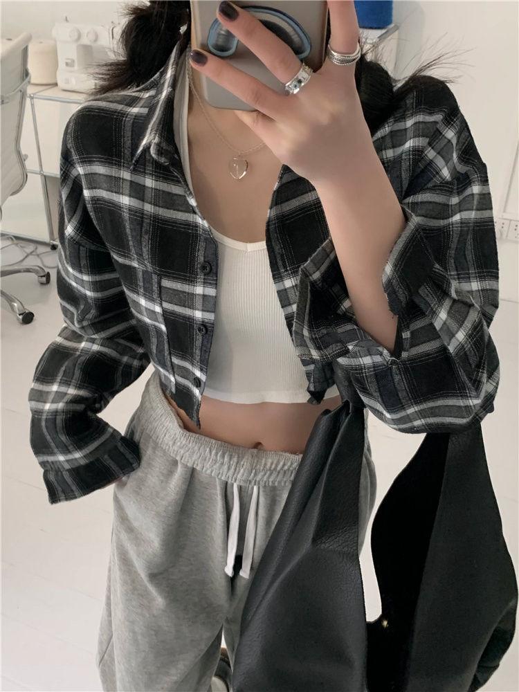 Women' Blouses & Shirts Deeptown Harajuku Oversized Plaid Women Korean Style Button Up Checked Shirt Long Sleeve Y2K Chic Fashion Cropped T, Black
Women' Blouses & Shirts Deeptown Harajuku Oversized Plaid Women Korean Style Button Up Checked Shirt Long Sleeve Y2K Chic Fashion Cropped T, Black