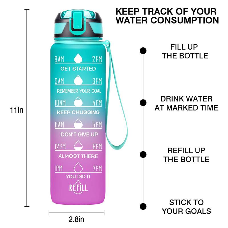 Water Bottles 32OZ Portable Bottle Motivational Sports With Time Maker Leak-proof Cup For Outdoor Sport Fitness BPA Free