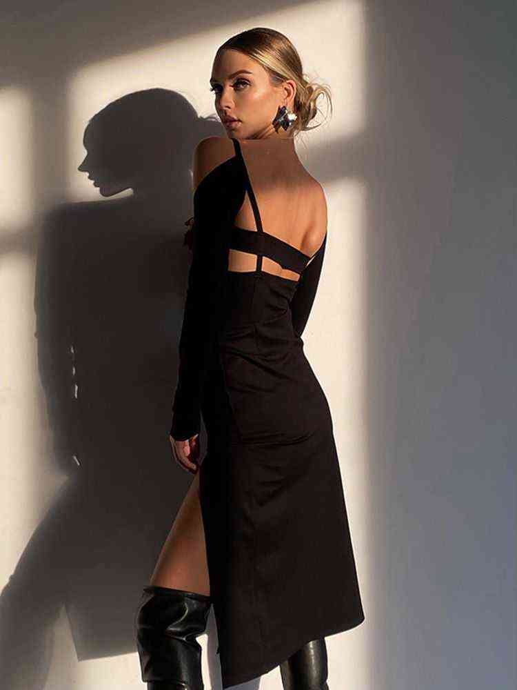Cryptographic Elegant Sexy Backless Cutout Slit Long Sleeve Maxi Dress New Outfits For Women Party Club Bandage Dresses Clothing J220519