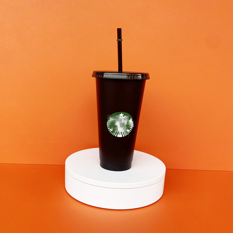 24OZ/710 ml Color-changing Cup Plastic reusable clear drinking cup cylindrical lid straw Free shipping