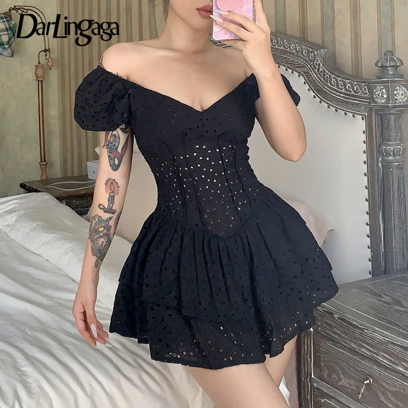 Darlingaga Fashion Elegant Corset Ruffles Black Dress Female Double Layer Vintage Sexy Party Dress Birthday Hollow Stitching New
Darlingaga Fashion Elegant Corset Ruffles Black Dress Female Double Layer Vintage Sexy Party Dress Birthday Hollow Stitching New