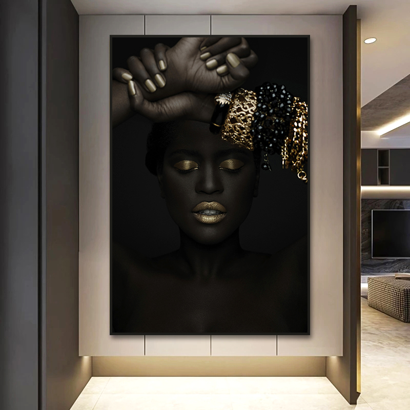 Modern Figure Art Canvas Painting African Black Woman Posters and Prints Gold Jewelry Girl Wall Pictures for Living Room Decor
Modern Figure Art Canvas Painting African Black Woman Posters and Prints Gold Jewelry Girl Wall Pictures for Living Room Decor