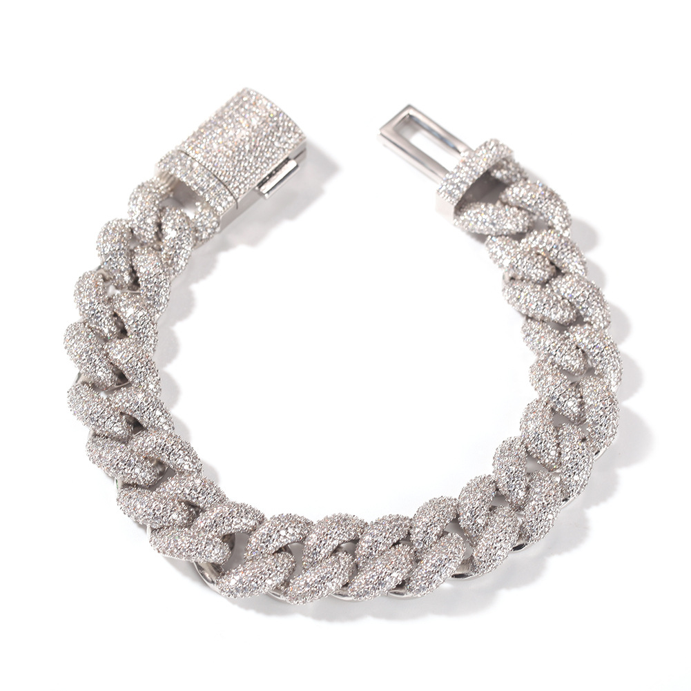 Fashion Mens Hip Hop Bracelet Jewelry 3D Iced Out Chain Gold Silver Miami Cuban Link Chains Bracelets 14MM